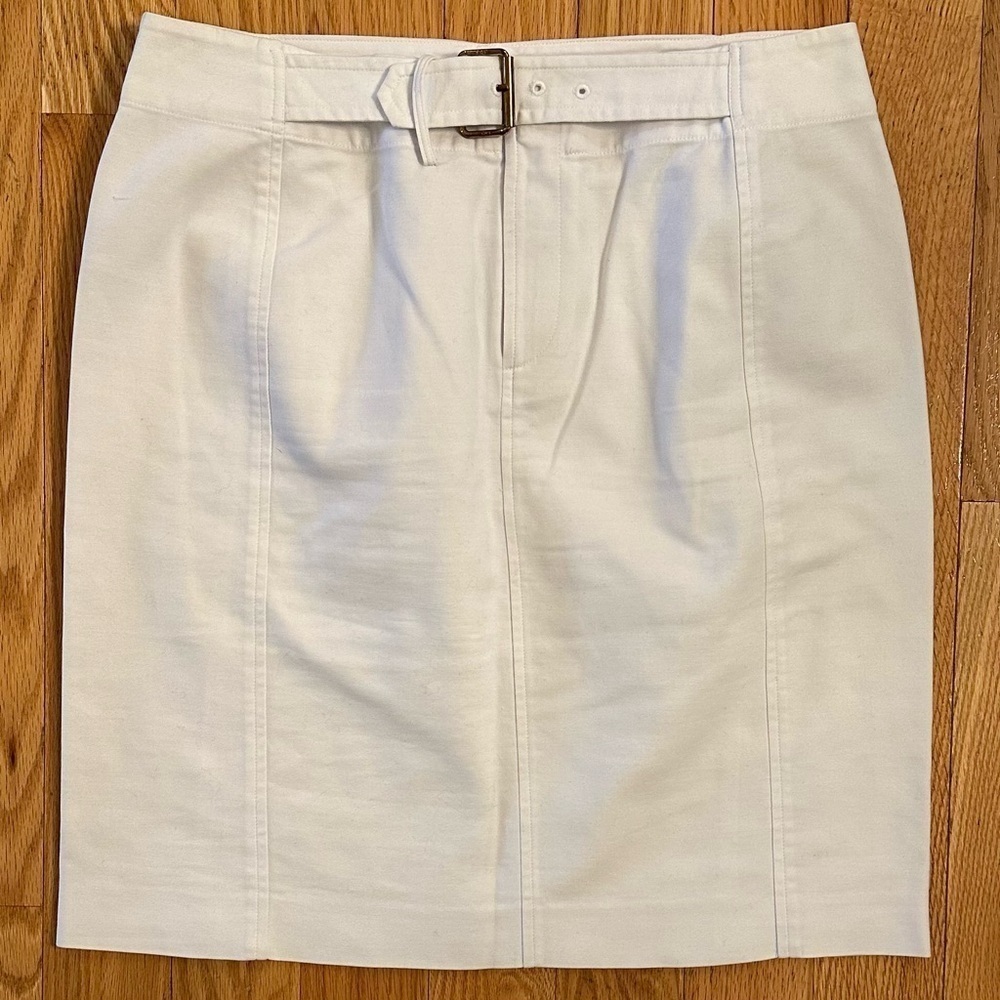Ralph Lauren Cotton Belted Pencil Skirt Knee Length White Sz 10
